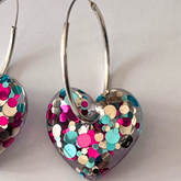 Handmade Sparkling Confetti Heart Earrings